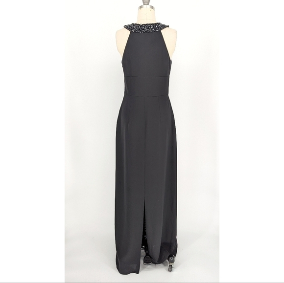 WHBM Beaded Halter Maxi Column Dress Black 2 preppy evening wedding classic - Picture 2 of 7
